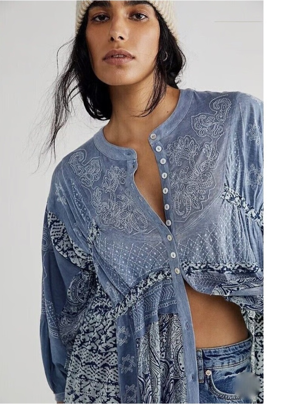 Free People Blue Oh My Mix Print Maxi Dress Women’s S Boho Cottage Prairie - Picture 3 of 11